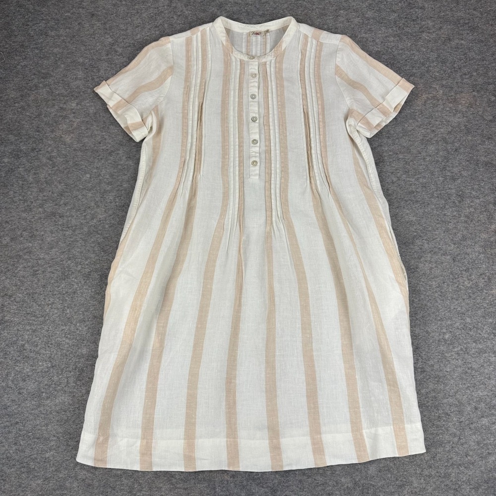 Faherty Gemina Pintuck Sleeved Dress 100% Linen Striped Womens Small S